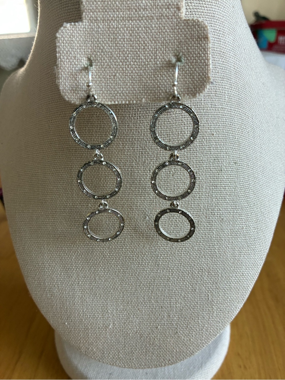 Silver Triple Ring Drop Earrings for Women